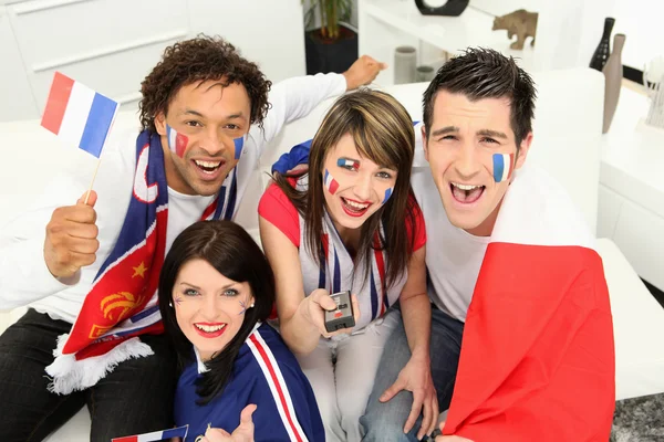 Emocionados aficionados al fútbol francés —  Fotos de Stock