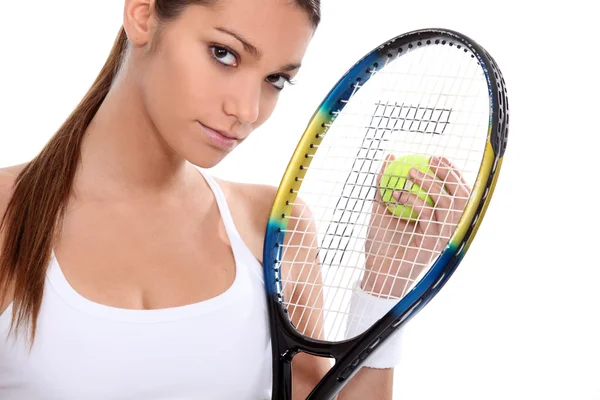 Frau mit Tennisschläger — Stockfoto