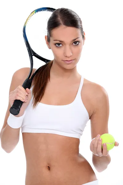 Jeune femme prête pour le tennis — Photo