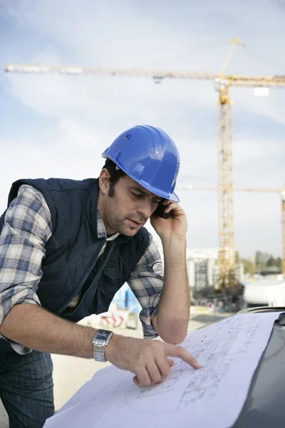 stock image Foreman checking plan