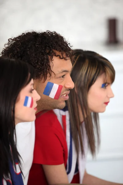 A group of French supporters watching a football game Stock Picture