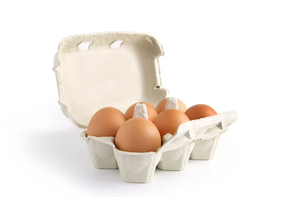 Seis ovos numa caixa — Fotografia de Stock