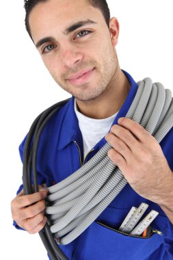 Portrait of young electrician clipart