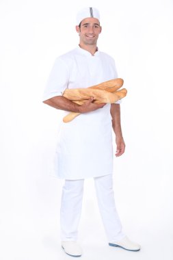 Baker with loaves of bread clipart