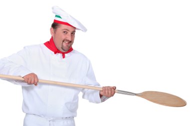 Pizza chef holding a pizza loading peal clipart