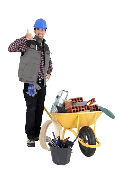 Bricklayer suggesting you call him — Stock Photo, Image