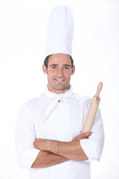 Manlig kock med brödkavel — Stockfoto