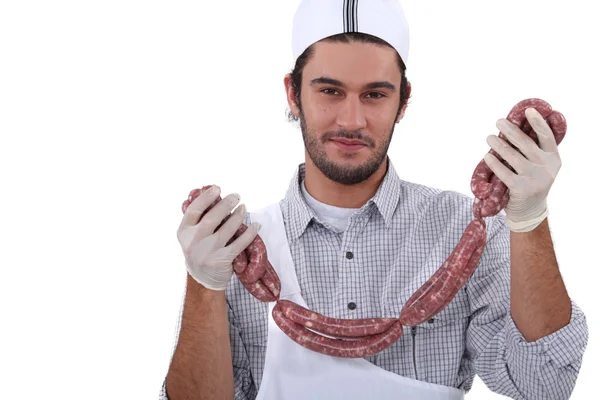 String of sausages butcher — Stock Photo, Image