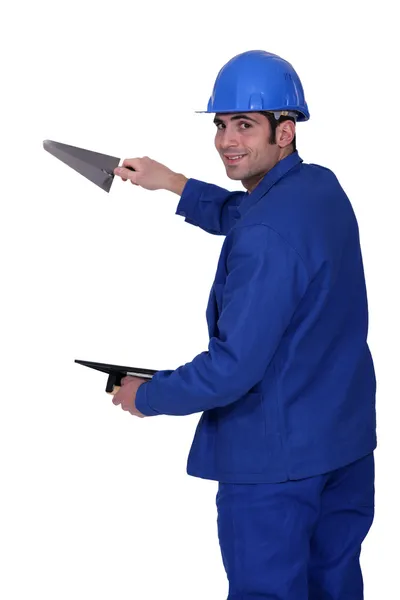 Builder with a trowel — Stock Photo, Image