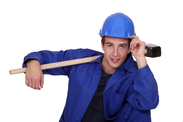 Man posing with sledge-hammer — Stock Photo, Image