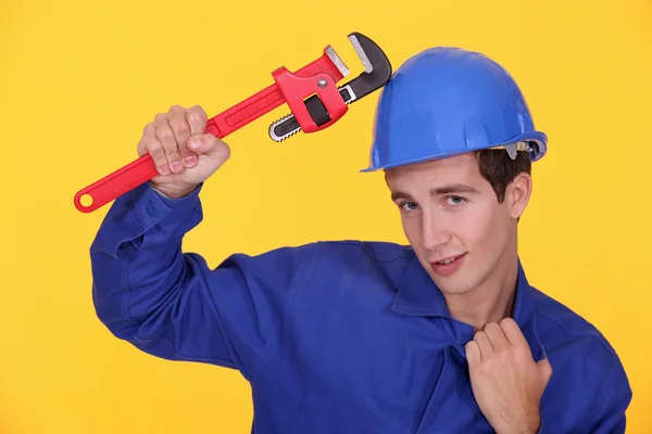 Worker with wrench — Stock Photo, Image