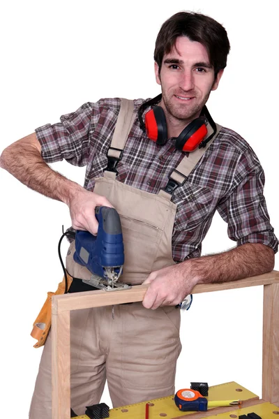 Carpenter using drill — Stock Photo, Image