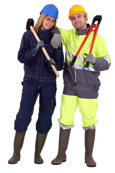 Couple of manual workers — Stock Photo, Image