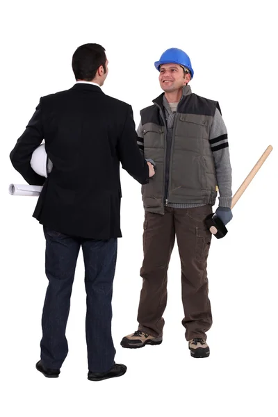 職人およびビジネスマン握手 — ストック写真