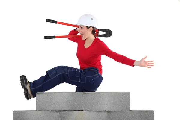 협공 점프와 여자 — 스톡 사진