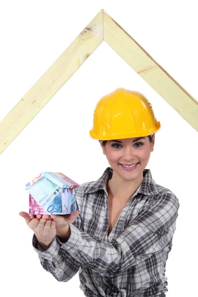 Builder z domu z pieniędzy — Zdjęcie stockowe