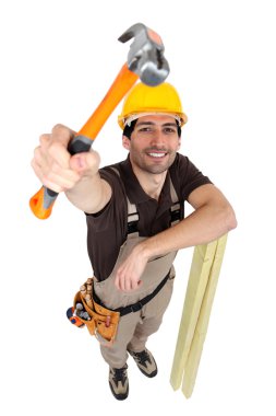 Handyman with hammer clipart