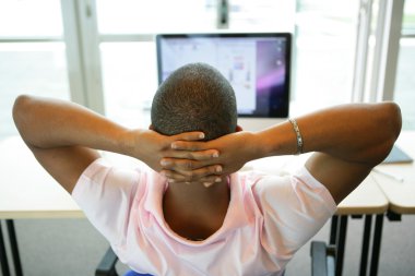 Man relaxing ath his desk clipart