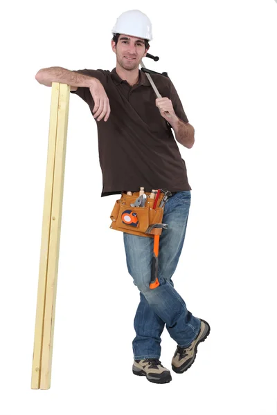 Carpenter with timber — Stock Photo, Image