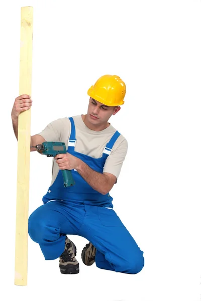 Man drilling wood — Stock Photo, Image