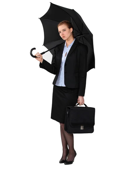 Podnikatelka s deštník. — Stock fotografie