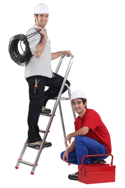Duo of electricians in studio — Stock Photo, Image