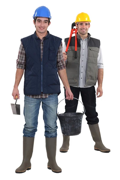 Two constructions workers stood together — Stock Photo, Image