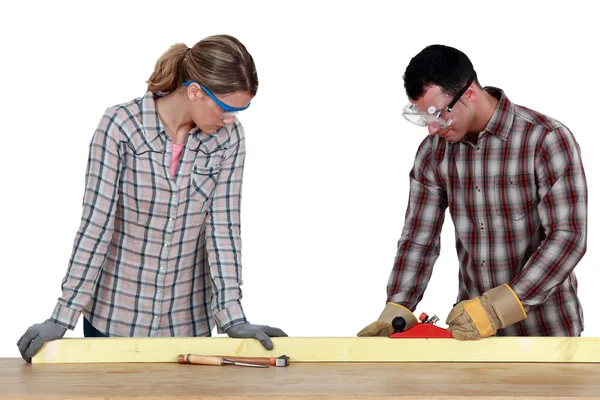 stock image Craftswoman and craftsman working together