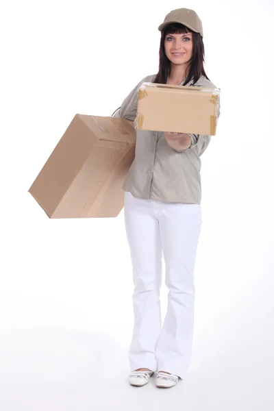 Young deliverer of packages — Stock Photo, Image