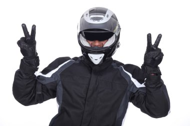 Biker doing victory sign clipart