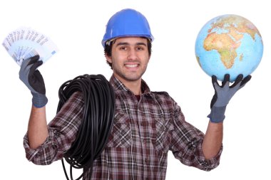 Tradesman getting rich from working abroad clipart