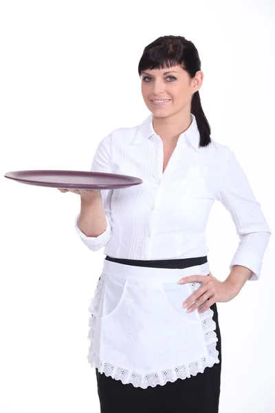 Waitress with an empty tray — Stock Photo, Image