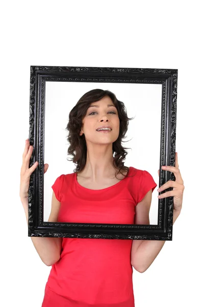 Brunette woman with black frame — Stock Photo, Image