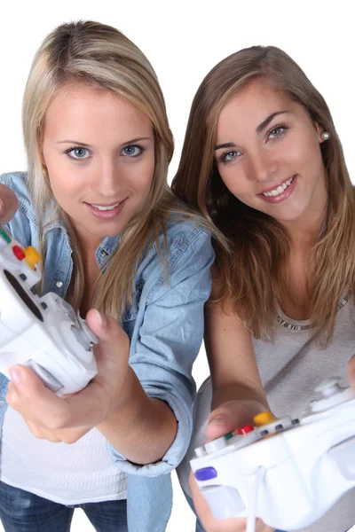 Adolescentes niñas jugando juegos de ordenador —  Fotos de Stock