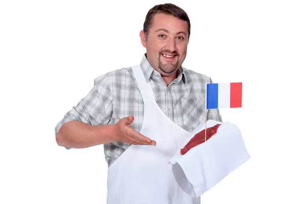 Rzeźnik dumny z jego francuski stek — Zdjęcie stockowe