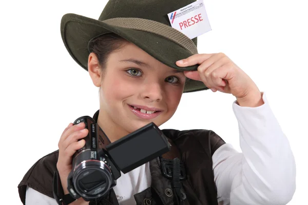 Little boy dressed as reporter — Stockfoto