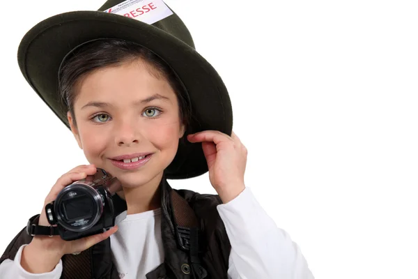 Barn förklädd som en reporter — Stockfoto