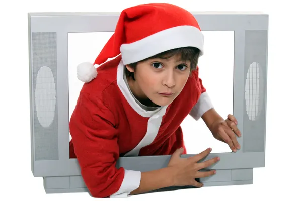 一个孩子在圣诞老人的服装的肖像 — 图库照片