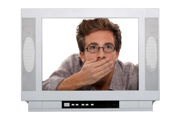 Man inside a television frame — Stock Photo, Image