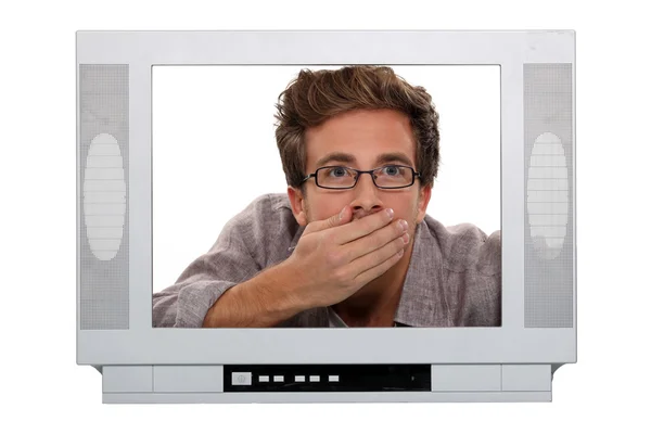 Hombre dentro de un marco de televisión — Foto de Stock