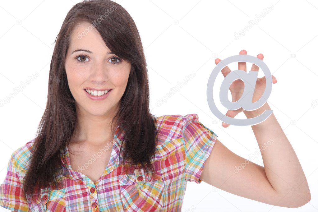 Young brunette with email symbol