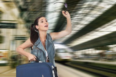 Woman waving goodbye to her loved one clipart