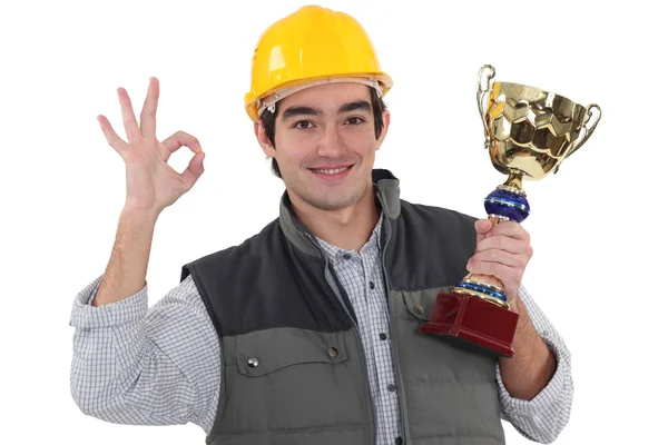 Worker with sports drink — Stock Photo, Image