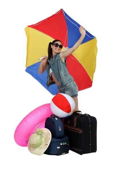 Girl ready for holidays at beach — Stock Photo, Image