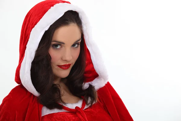Frau im Weihnachtsmannkostüm — Stockfoto