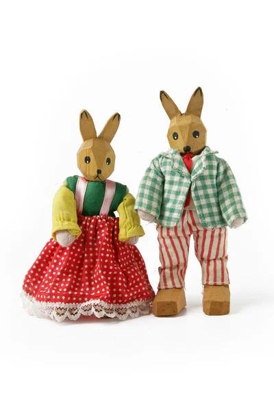 Çift ahşap tavşan oyuncaklar — Stok fotoğraf