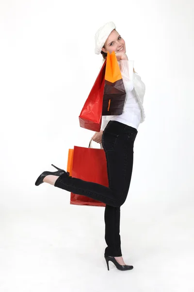Emeryturze kobieta z torby — Zdjęcie stockowe