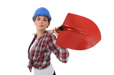 Woman with shovel over his shoulder clipart