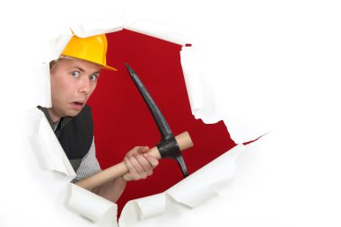 Worried man with ax clipart