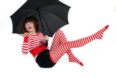 Fashionable woman floating in the air clipart